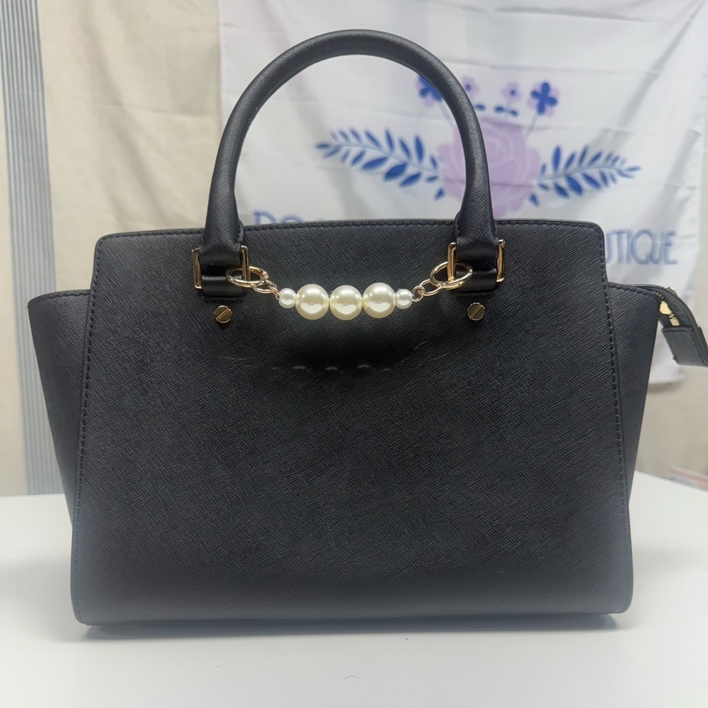Chic Michael Kors Black Satchel with Pearl Detail. EUC